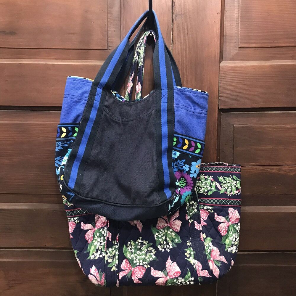 Vera Bradley Midnight Blues Mini Tote, Return To Happiness Large Tote Bag Lot